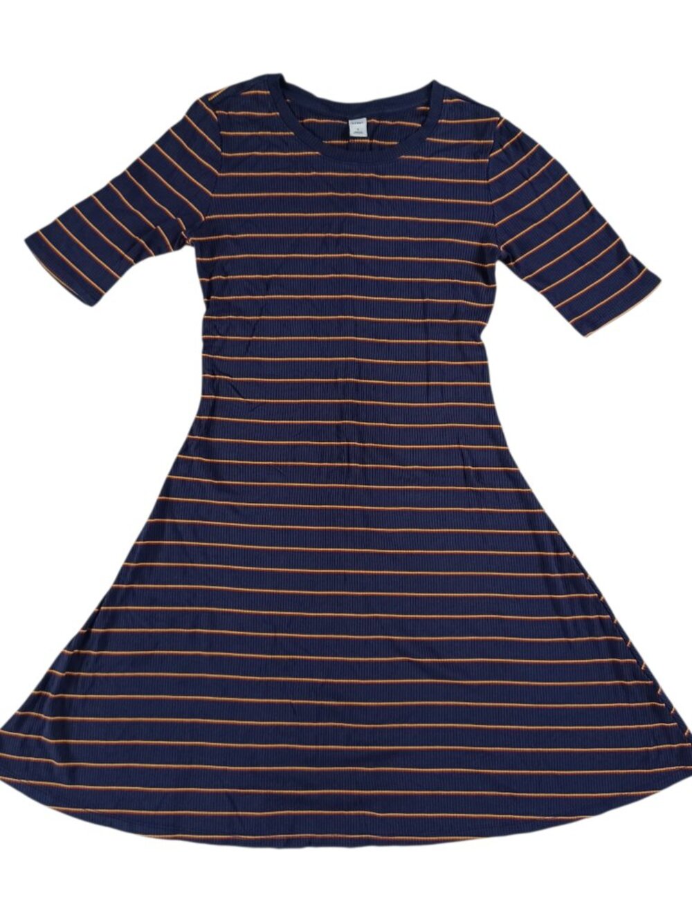 Old Navy Ribbed Knit Dress Blue Fit And Flare Knee Length Striped Stretch Size S